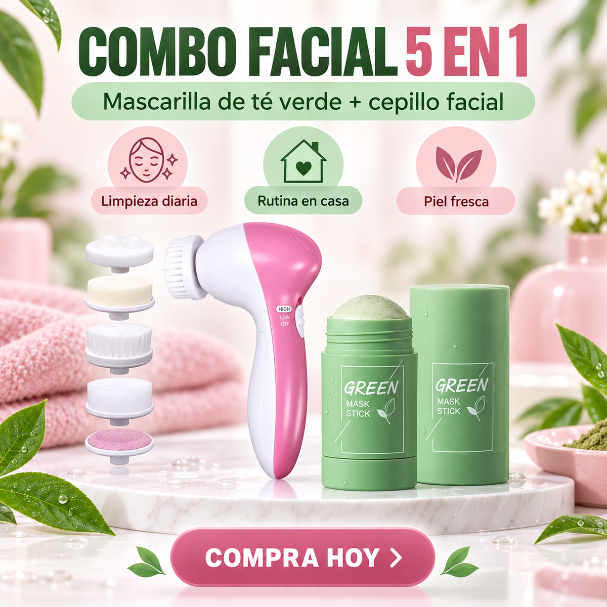 Mascara de Té Verde Cepillo 5 en 1