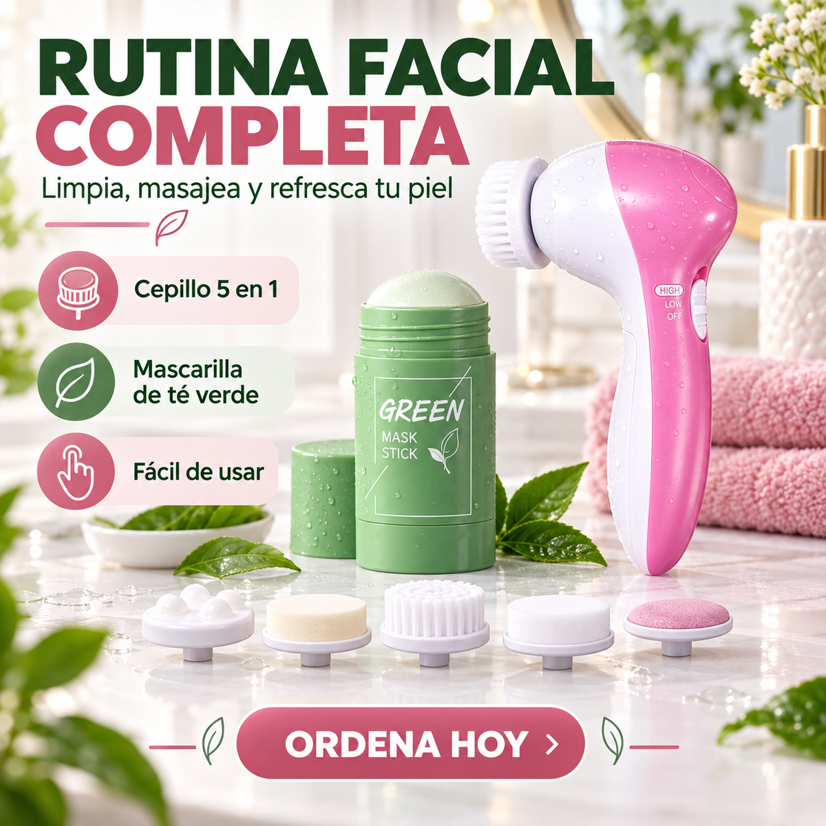 Mascara de Té Verde Cepillo 5 en 1